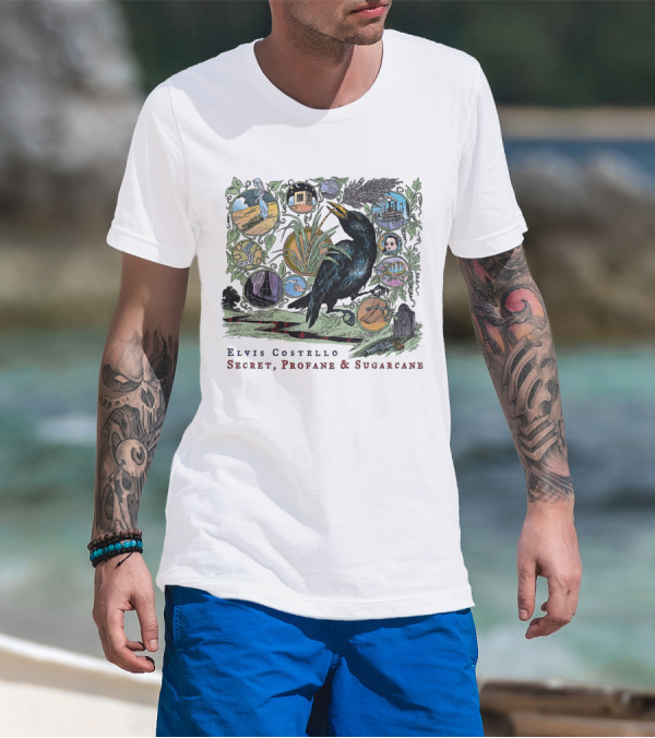 Elvis Costello Secret Profane And Sugarcane Blackbird And Icons T-Shirt
