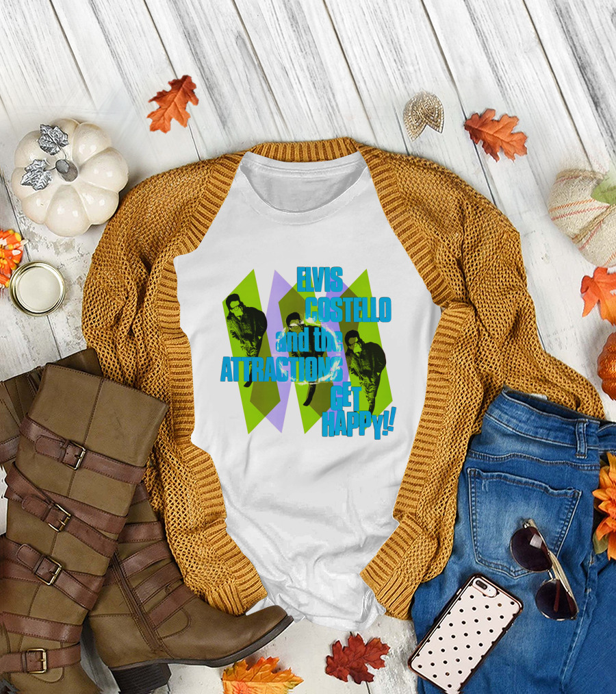 Elvis Costello And The Attractions Get Happy!! Vintage Style Music Poster T-Shirt