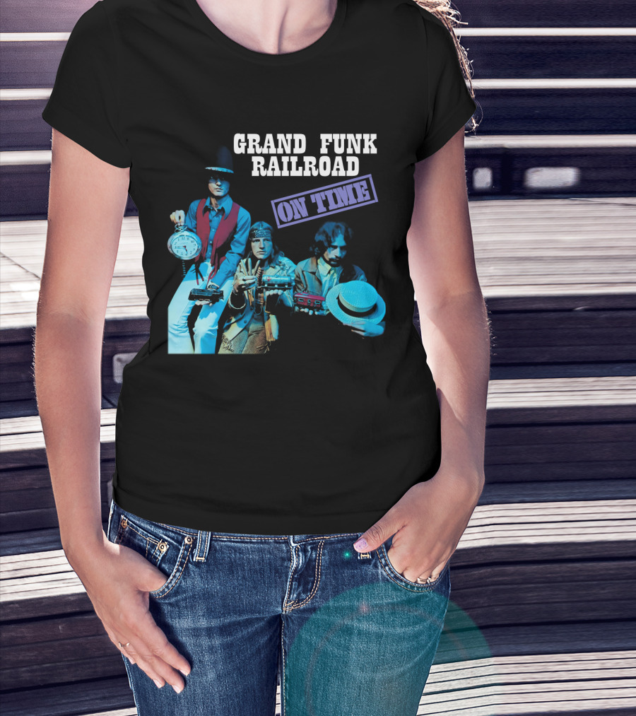 Grand Funk Railroad On Time Album Clock Train Photo T-Shirt