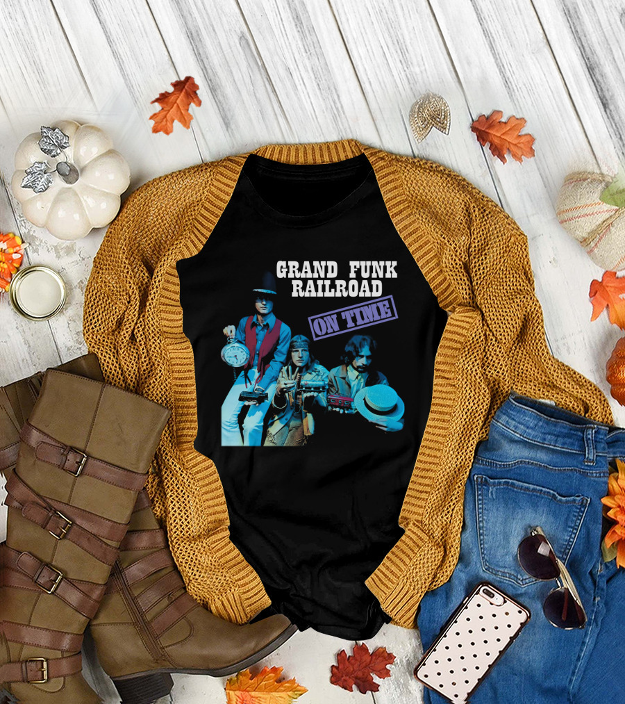 Grand Funk Railroad On Time Album Clock Train Photo T-Shirt
