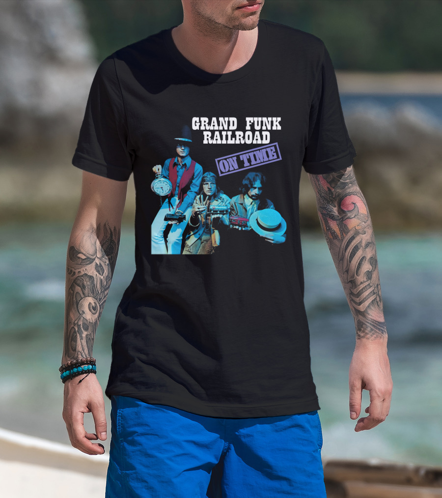 Grand Funk Railroad On Time Album Clock Train Photo T-Shirt