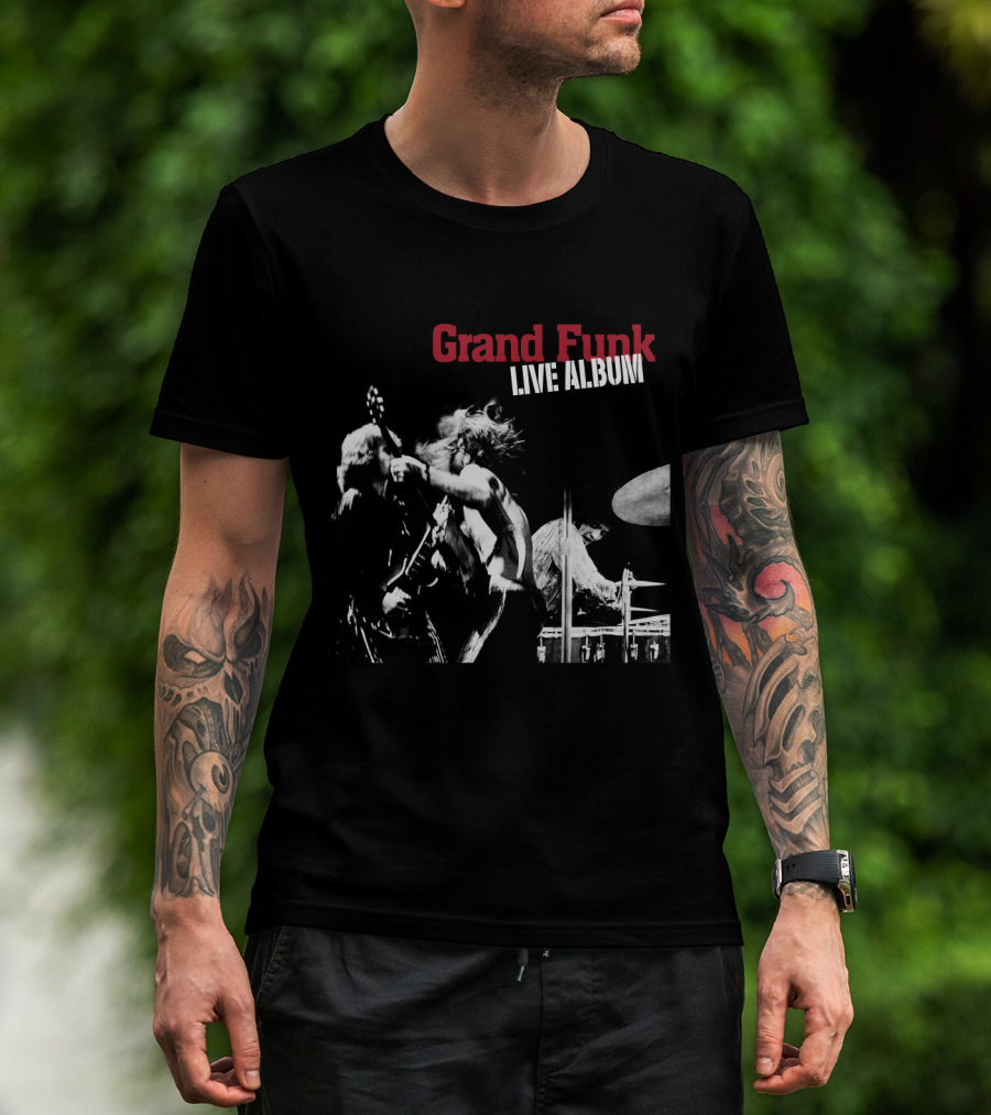 Grand Funk Live Album Black And White Concert Imagery Gfr T-Shirt