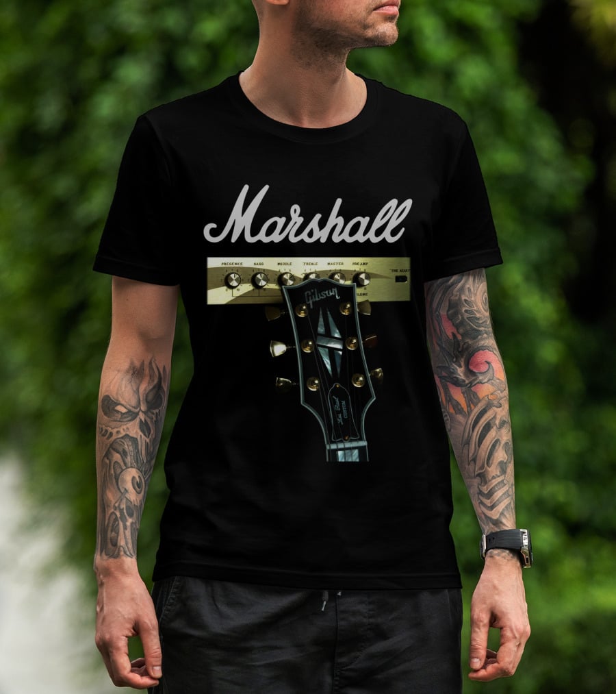 Marshall Amplification Gibson Guitar Headstock Presence Bass Treble Master Peavey T-Shirt