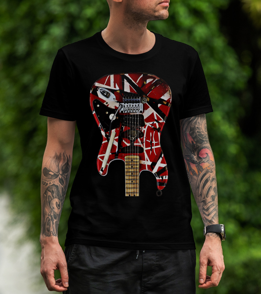 Red And White Striped Electric Guitar T-Shirt
