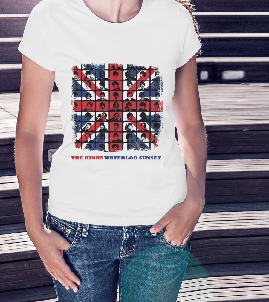 THE KINKS WATERLOO SUNSET Union Jack Portrait Grid T-Shirt