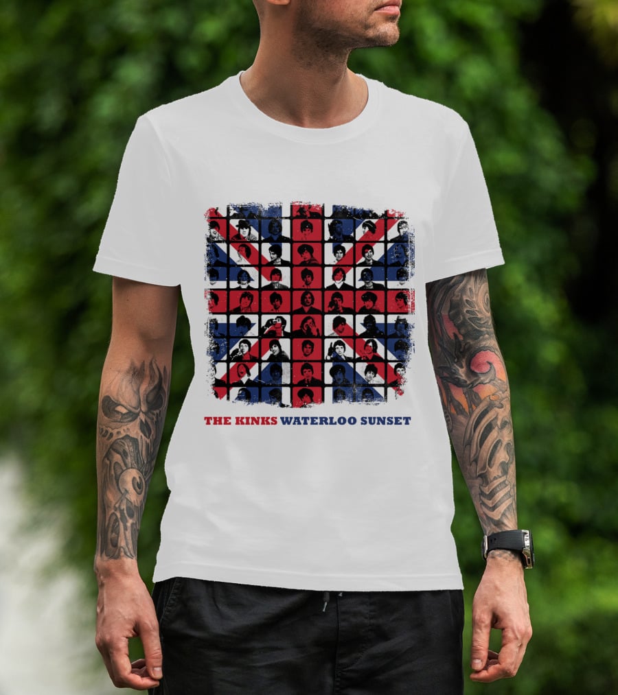 THE KINKS WATERLOO SUNSET Union Jack Portrait Grid T-Shirt