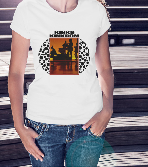 Kinks Kinkdom TKK 08 Band Silhouette With Drum Set And Spotted Circles T-Shirt