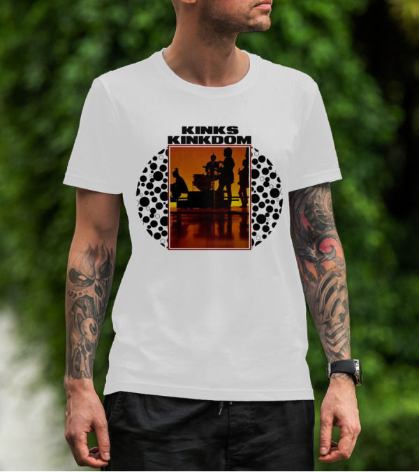 Kinks Kinkdom TKK 08 Band Silhouette With Drum Set And Spotted Circles T-Shirt