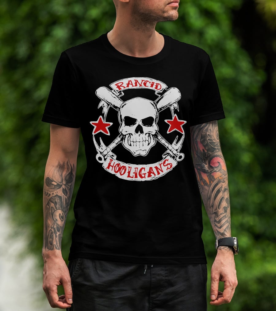 Rancid Hooligans Skull And Bat Stars T-Shirt