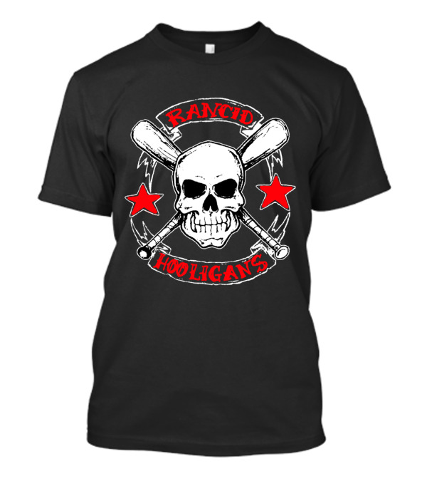 Rancid Hooligans Skull With Bats And Stars T-Shirt