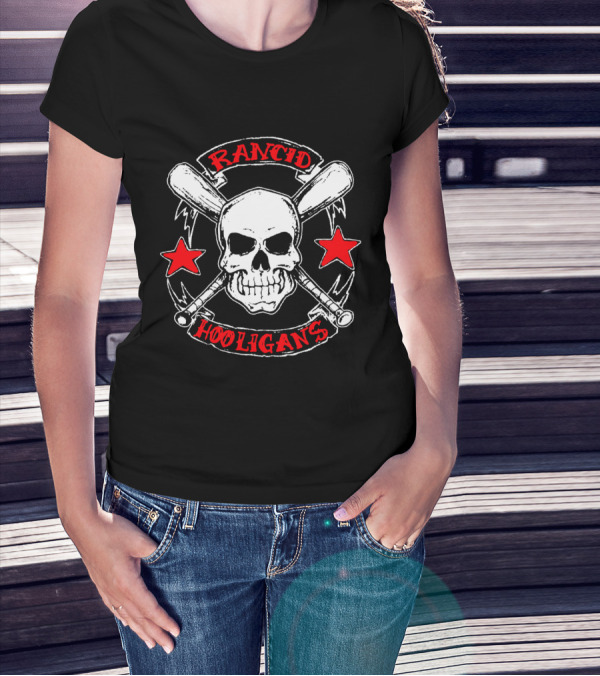 Rancid Hooligans Skull With Bats And Stars T-Shirt