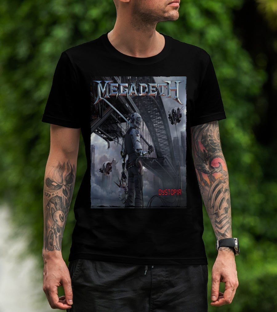 Megadeth Dystopia Album Art Robotic Future Bridge Scene T-Shirt
