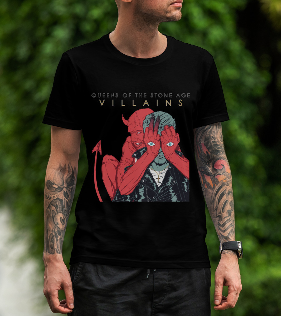 Queens Of The Stone Age Villains Devil And Leather Jacket T-Shirt