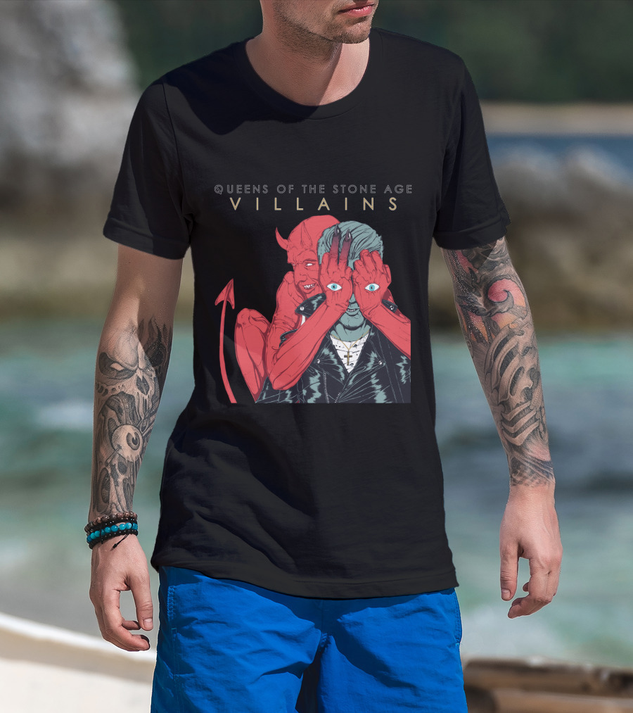 Queens Of The Stone Age Villains Devil And Leather Jacket T-Shirt