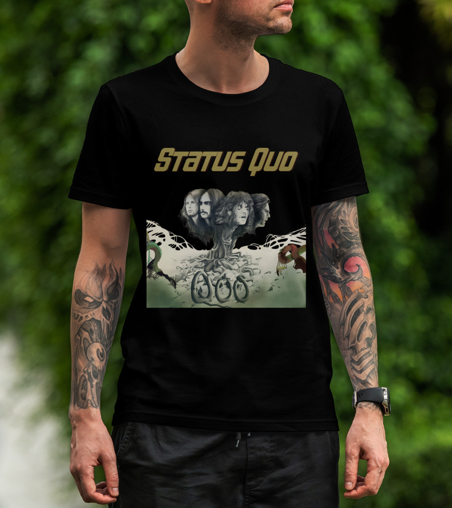 Status Quo Band Faces Tree Imagery With Members' Portraits T-Shirt