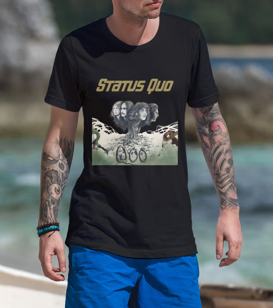 Status Quo Band Faces Tree Imagery With Members' Portraits T-Shirt