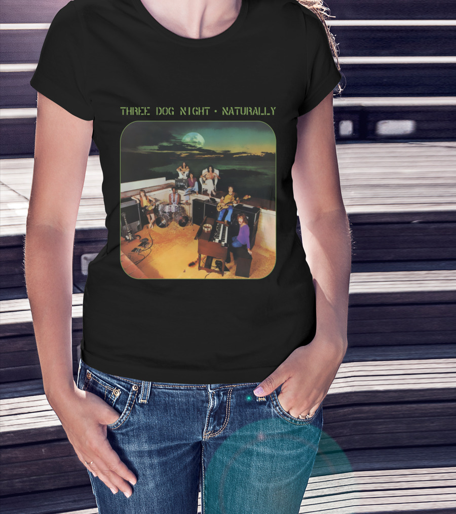 Three Dog Night Naturally Album Cover Moonlit Rooftop Band Scene T-Shirt