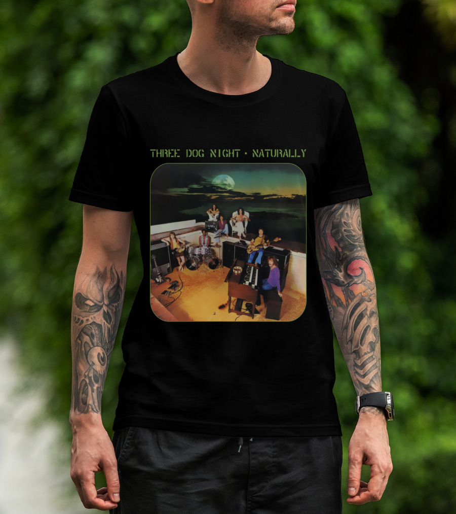 Three Dog Night Naturally Album Cover Moonlit Rooftop Band Scene T-Shirt