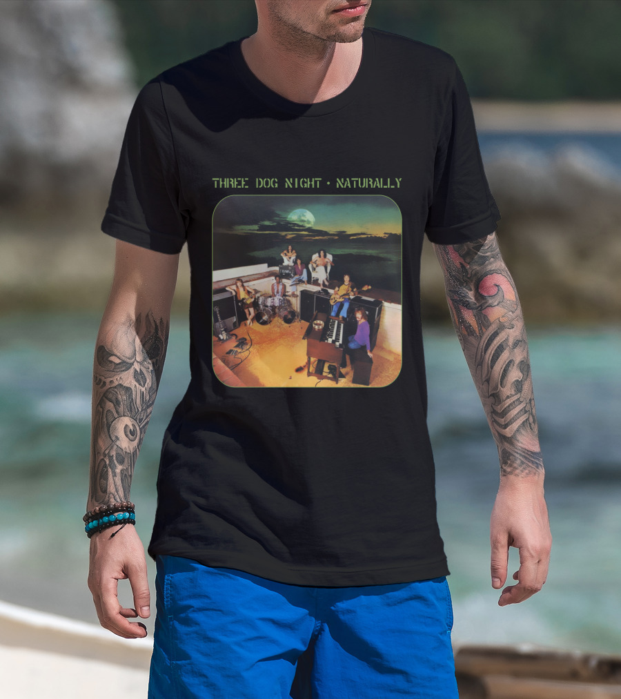 Three Dog Night Naturally Album Cover Moonlit Rooftop Band Scene T-Shirt