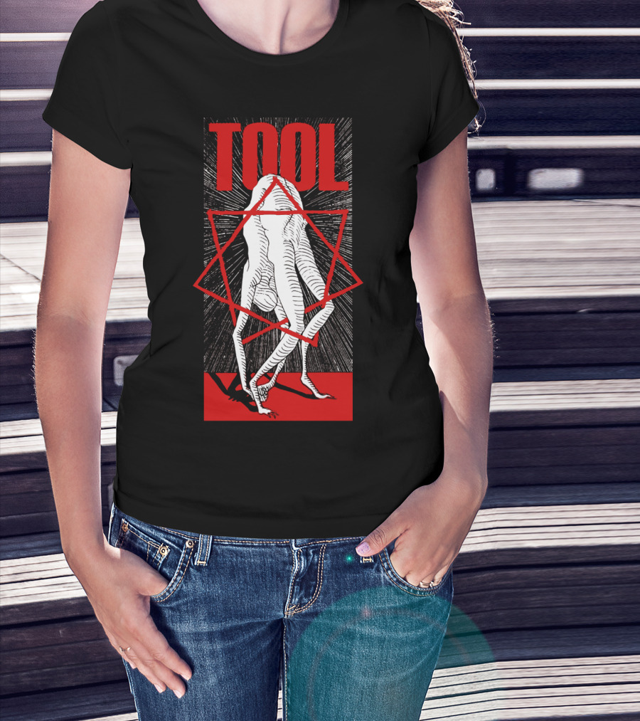Tool Six-Legged Figure With Geometric Red Star On Black And Red Abstract T-Shirt