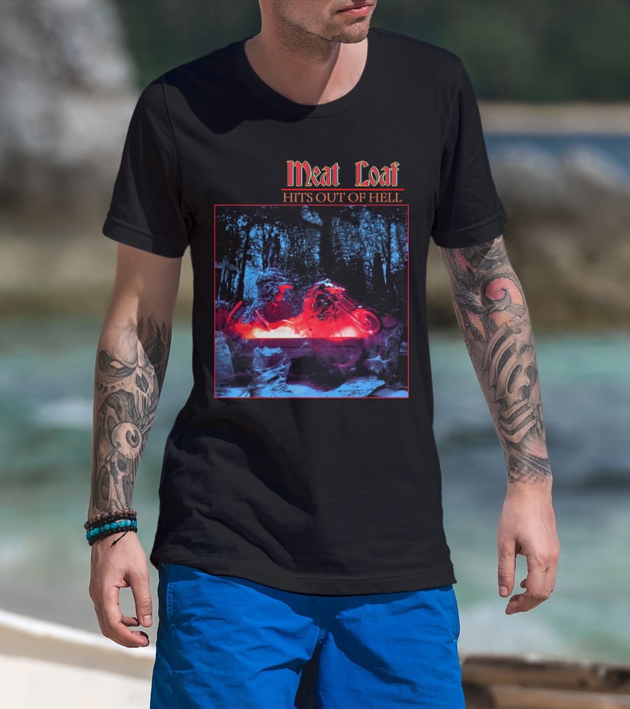 Meat Loaf Hits Out Of Hell Motorcycle Forest Scene T-Shirt