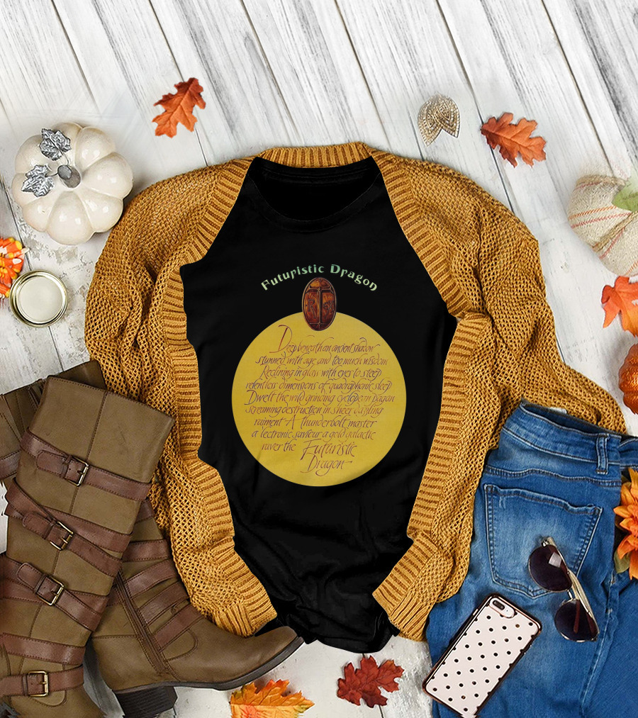 Futuristic Dragon Dwelling In Ancient Shadows With Thunderbolt Mastery T-Shirt