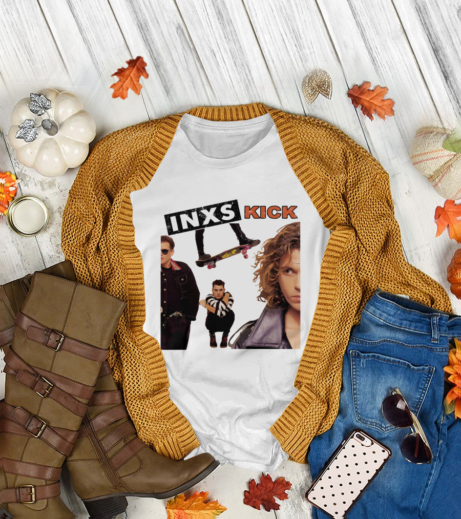 INXS Kick Album Cover Skateboard and Band Members T-Shirt