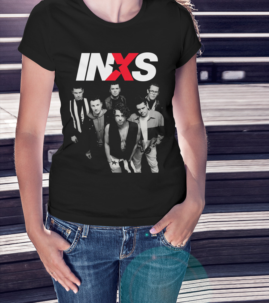 Inxs Band Black And White Group Photo With Red T-Shirt