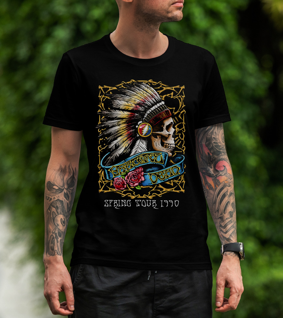 Grateful Dead Spring Tour 1990 Native American Skull And Roses T-Shirt