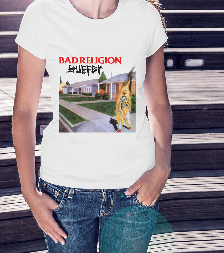 Bad Religion Suffer Album Cover Burning Figure Artwork T-Shirt