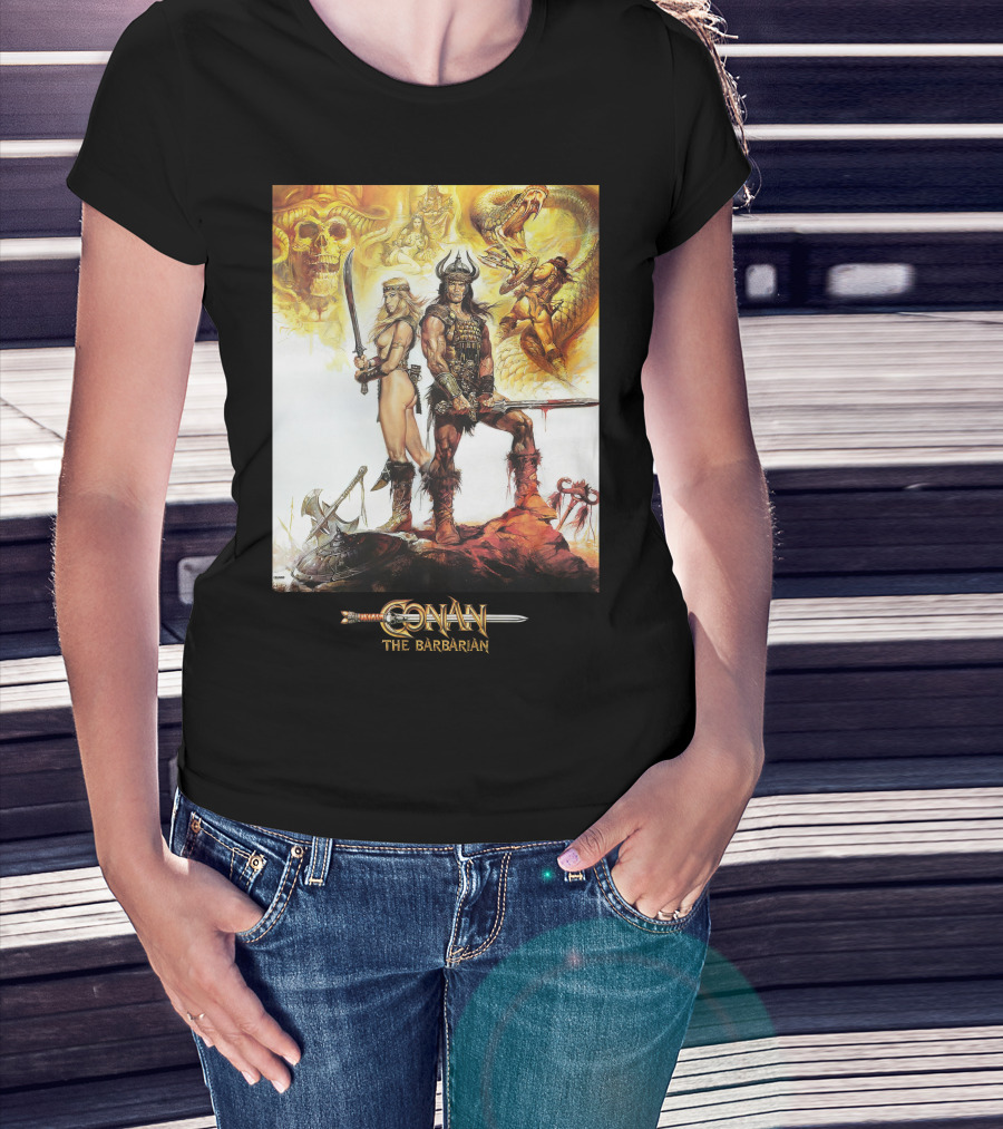 Conan The Barbarian Sword Skulls Warrior Fantasy Art T-Shirt