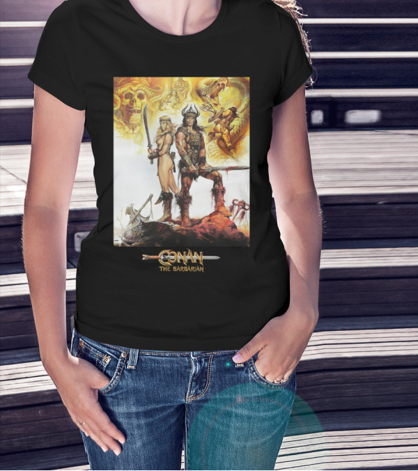 Conan The Barbarian Sword Skulls Warrior Fantasy Art T-Shirt