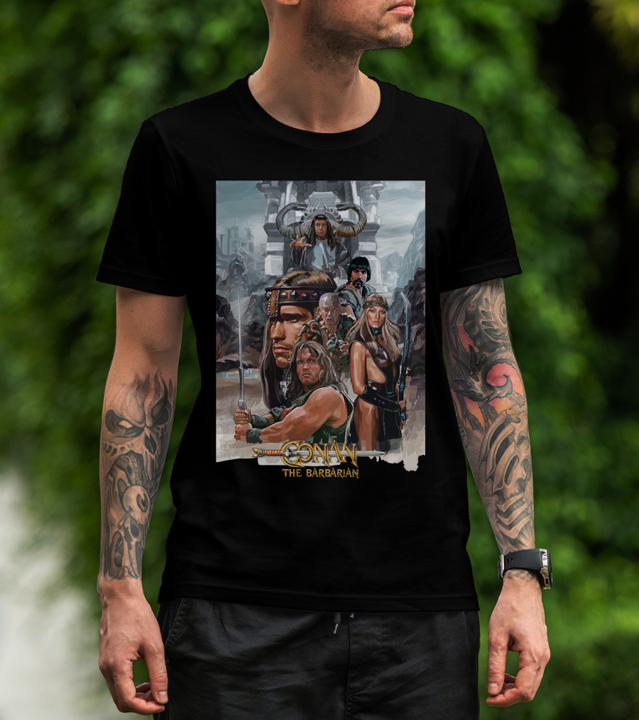 Conan The Barbarian Movie Characters Collage - Sword And Fortress T-Shirt