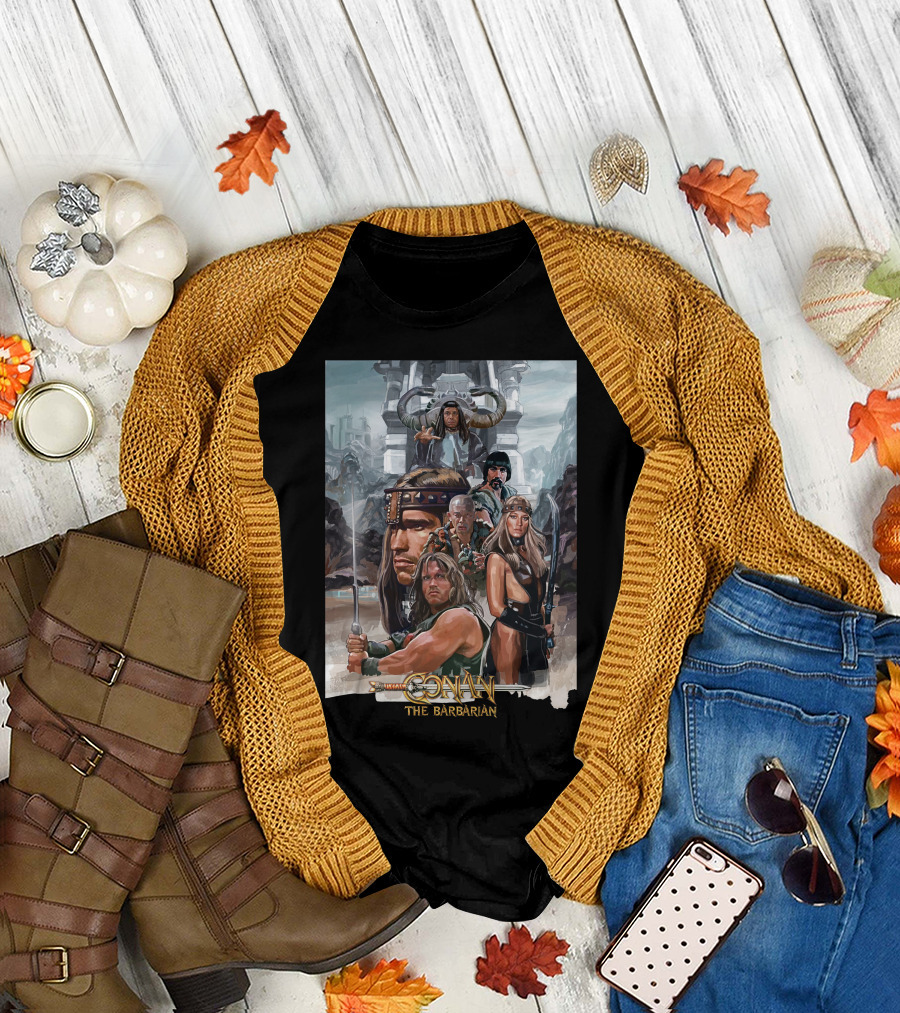 Conan The Barbarian Movie Characters Collage - Sword And Fortress T-Shirt