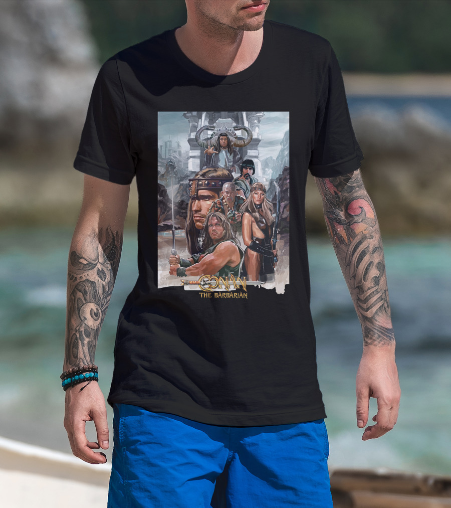 Conan The Barbarian Movie Characters Collage - Sword And Fortress T-Shirt