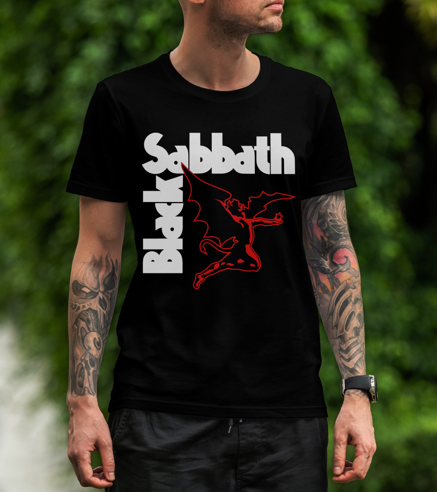 Black Sabbath Logo With Red Winged Figure T-Shirt