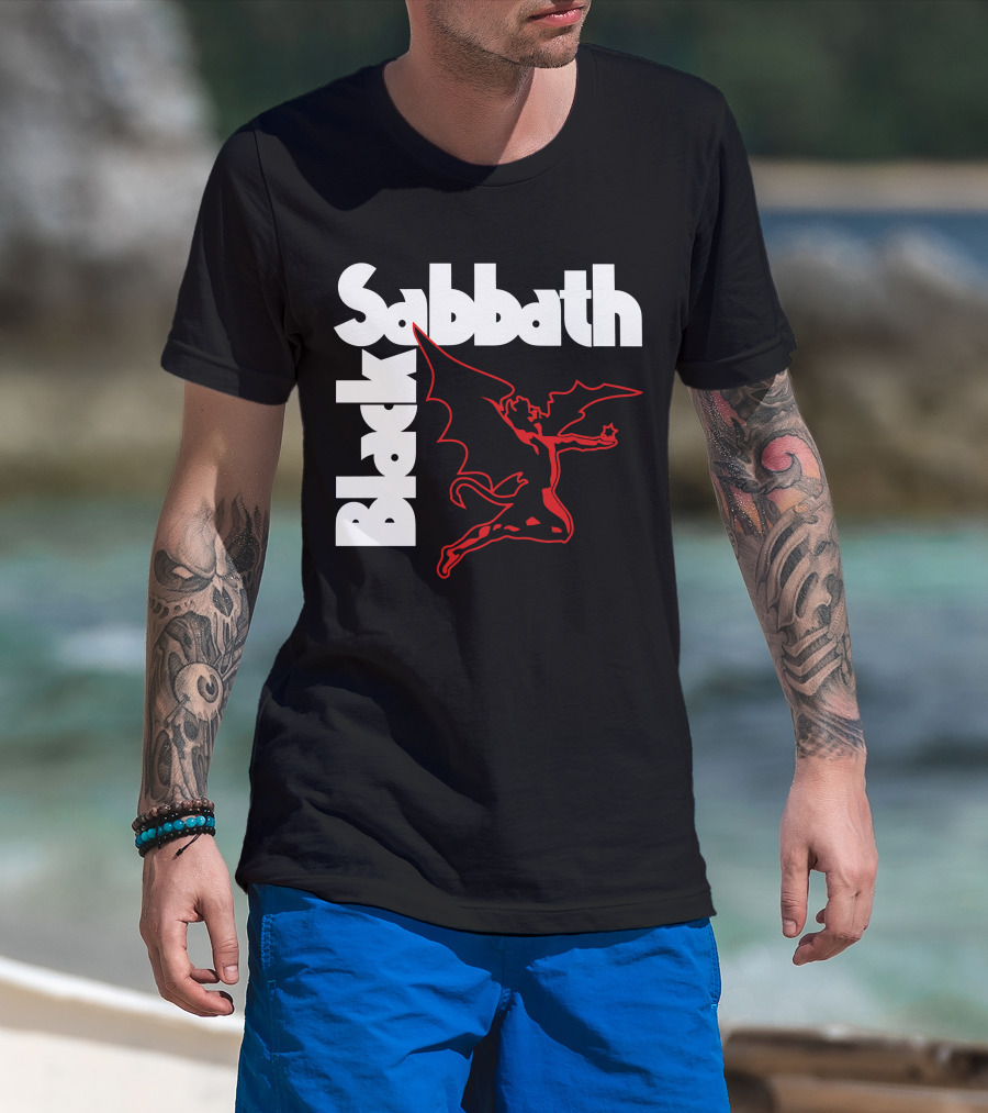 Black Sabbath Logo With Red Winged Figure T-Shirt