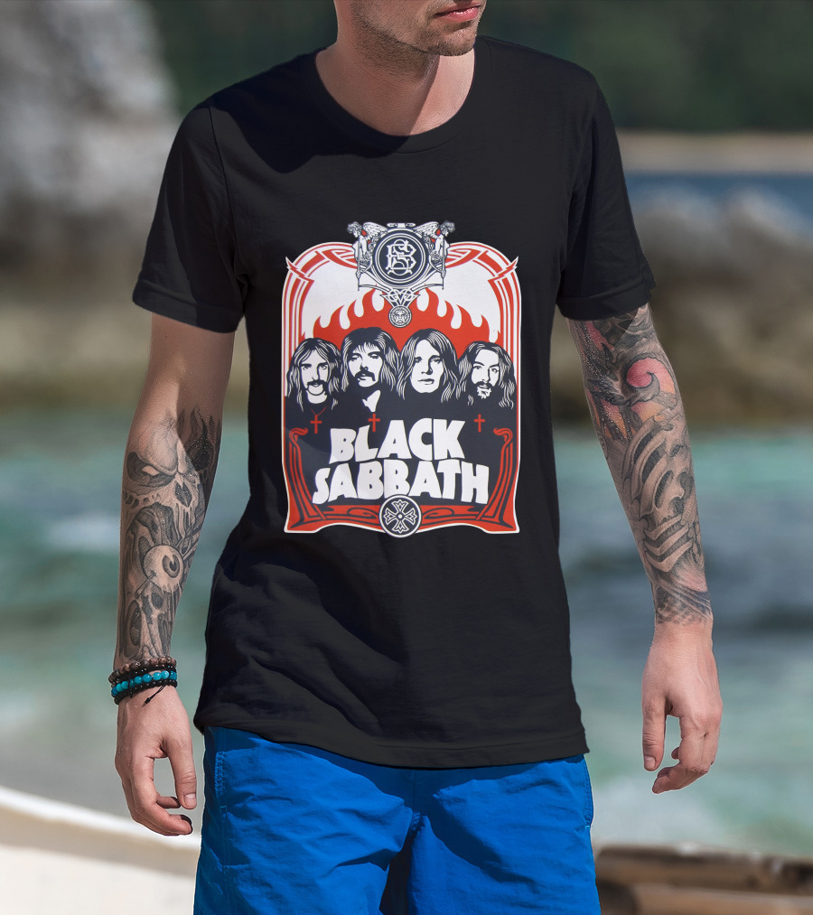 Black Sabbath Vintage Style Band Portrait With Gothic Symbolism T-Shirt