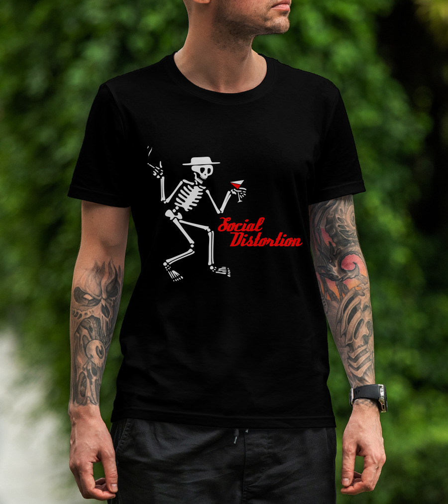 Sdt 17 Social Distortion Skeleton Smoking And Drinking Martini T-Shirt
