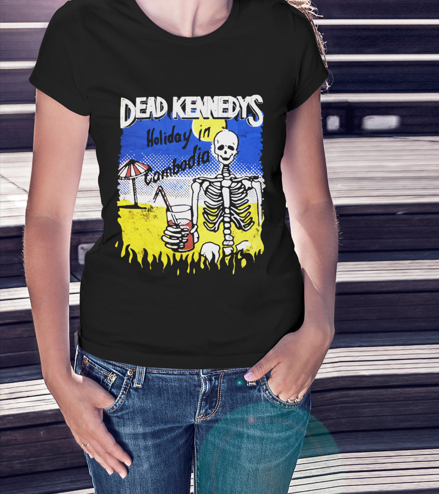 Dead Kennedys Holiday In Cambodia Skeleton Drink Umbrella Scene T-Shirt