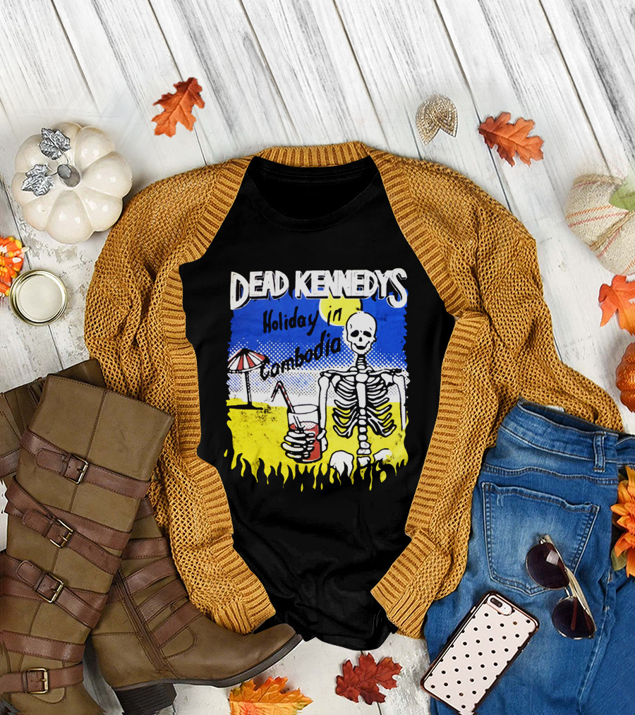 Dead Kennedys Holiday In Cambodia Skeleton Drink Umbrella Scene T-Shirt