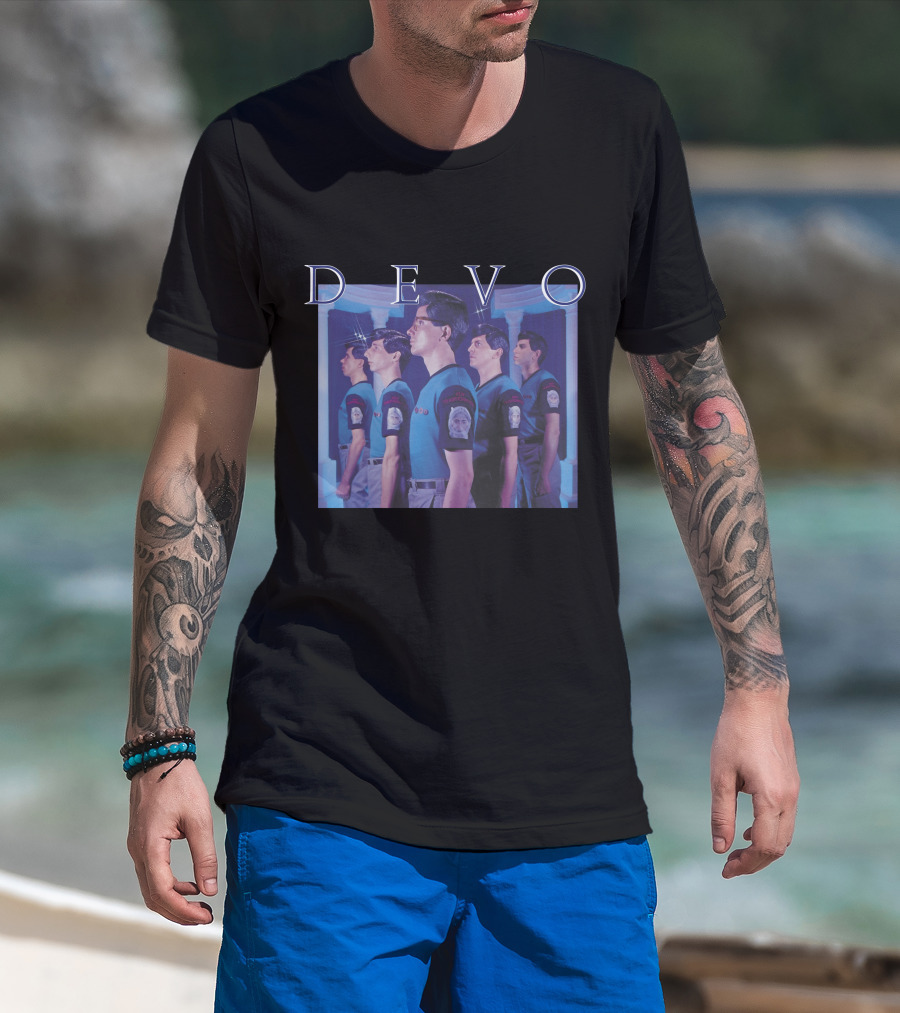 Devo Band Members Blue Uniforms Standing In Line T-Shirt