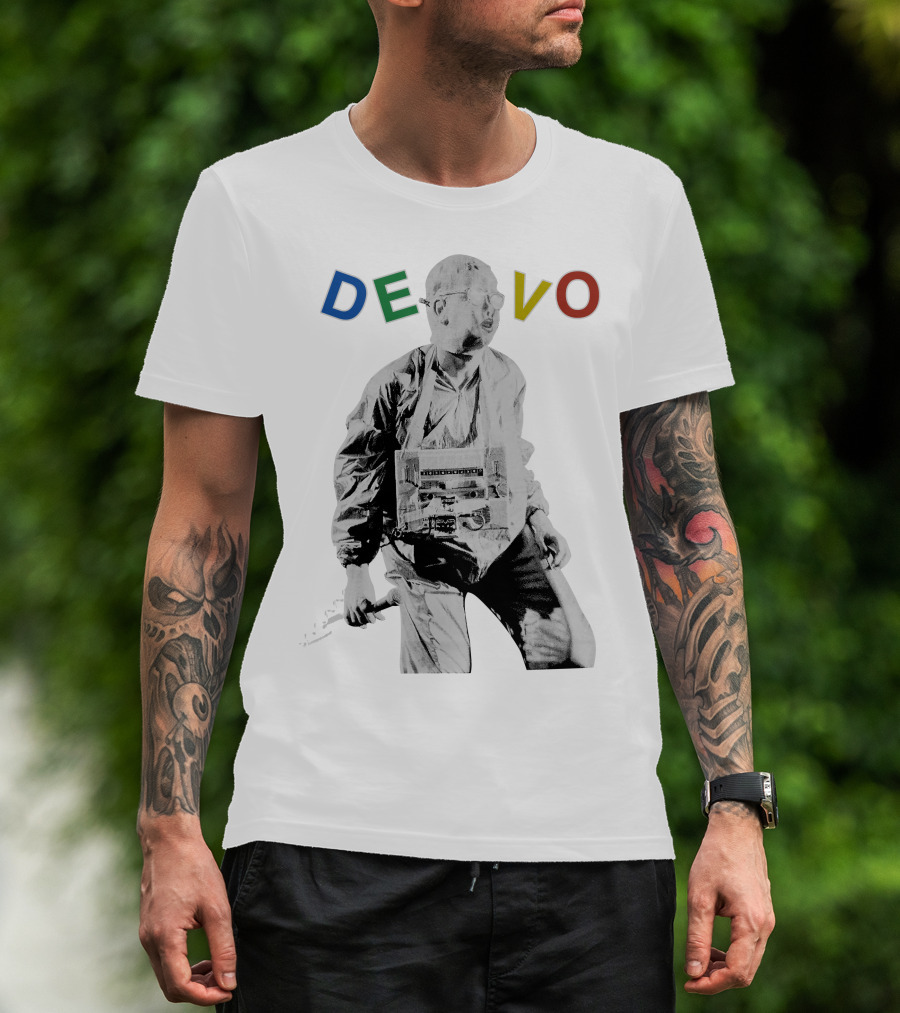 Devo Man With Jacket And Guitar T-Shirt