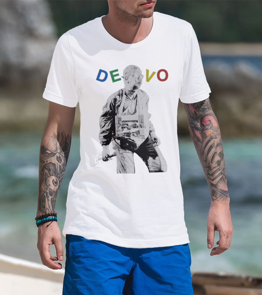 Devo Man With Jacket And Guitar T-Shirt