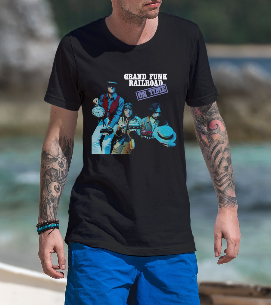 Grand Funk Railroad On Time Album Cover Clock Band Members T-Shirt