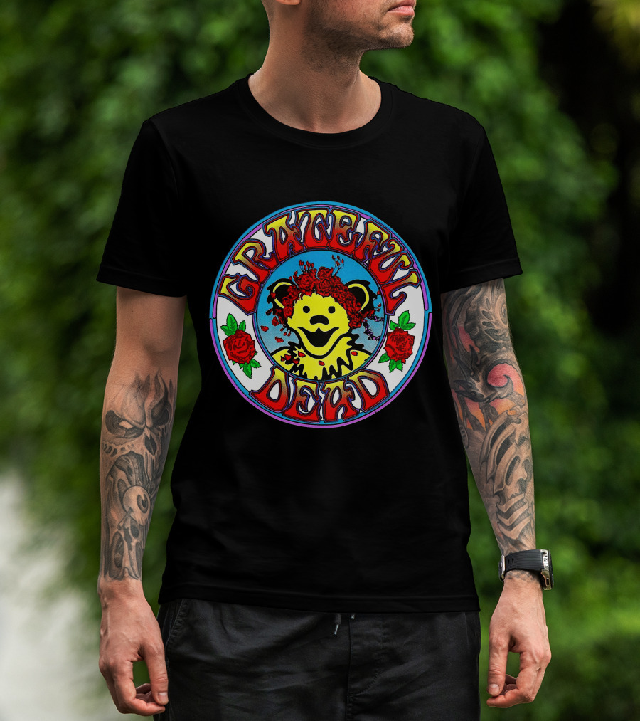 Grateful Dead Bear With Roses Circle T-Shirt