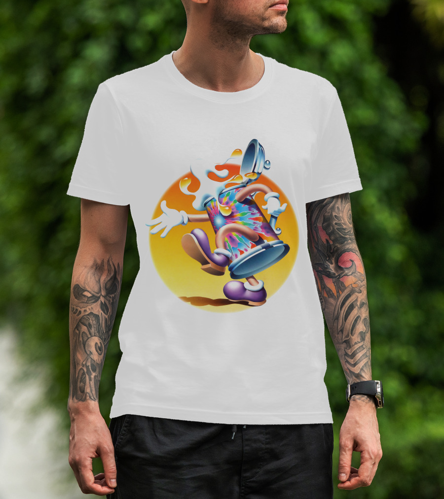 Europe '72 Series 5 Pin 3 Kongresssaal Munich West Germany 5-18-1972 Tie-Dye Dancing Can Character With Melting Top T-Shirt