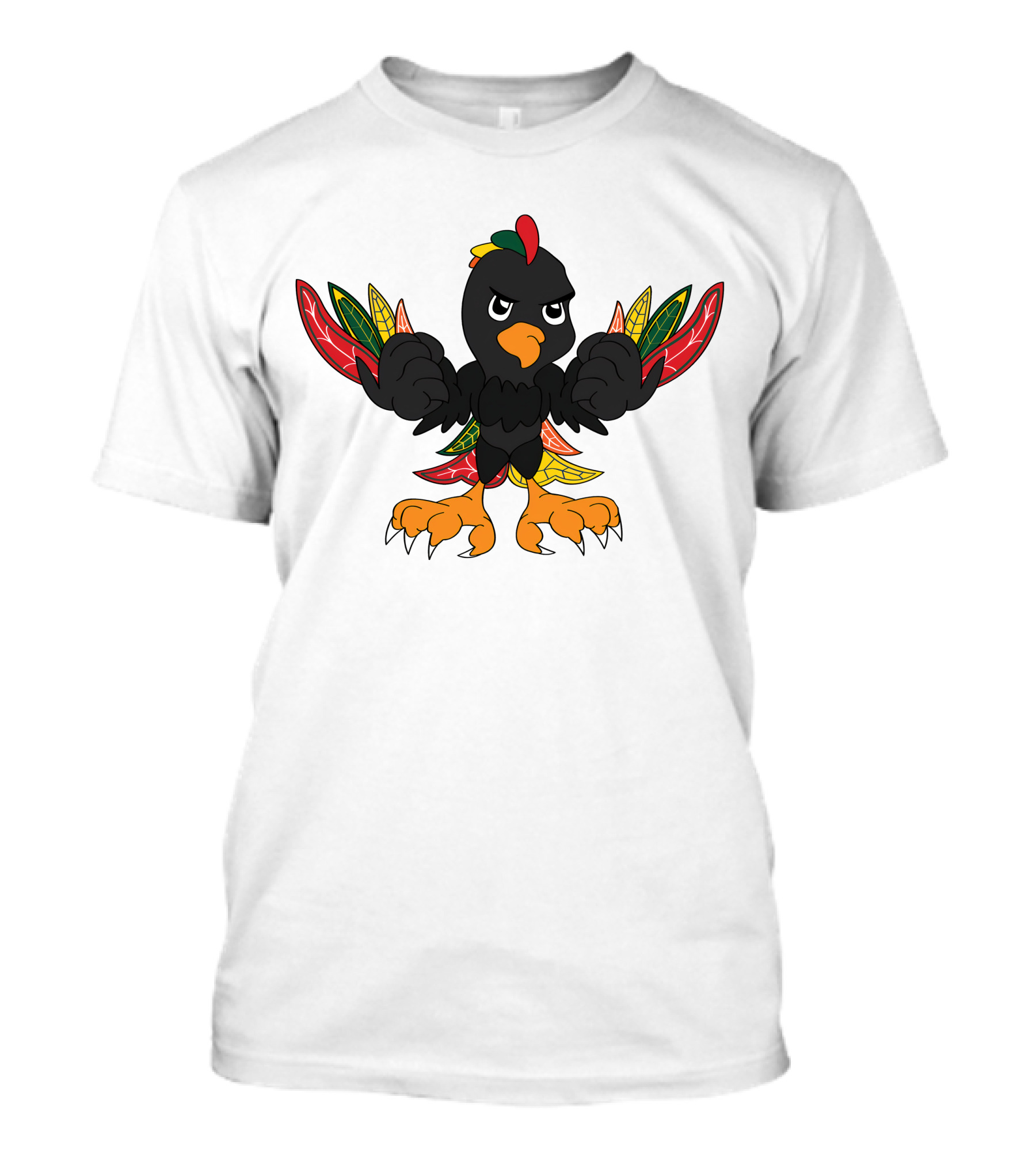 Chicago Blackhawks 19 Angry Cartoon Bird With Colorful Feather Wings And Clenched Fists T-Shirt