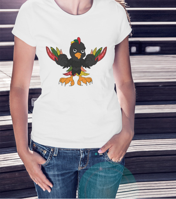 Chicago Blackhawks 19 Angry Cartoon Bird With Colorful Feather Wings And Clenched Fists T-Shirt