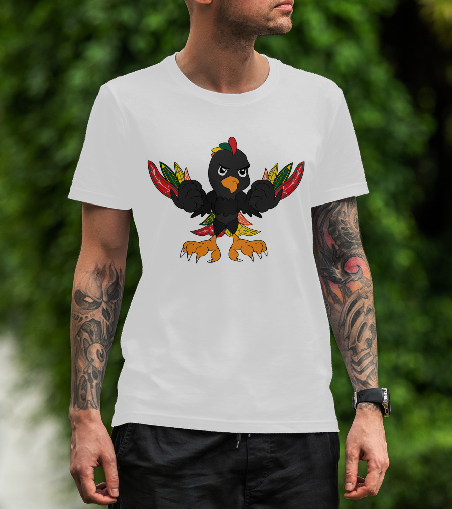 Chicago Blackhawks 19 Angry Cartoon Bird With Colorful Feather Wings And Clenched Fists T-Shirt